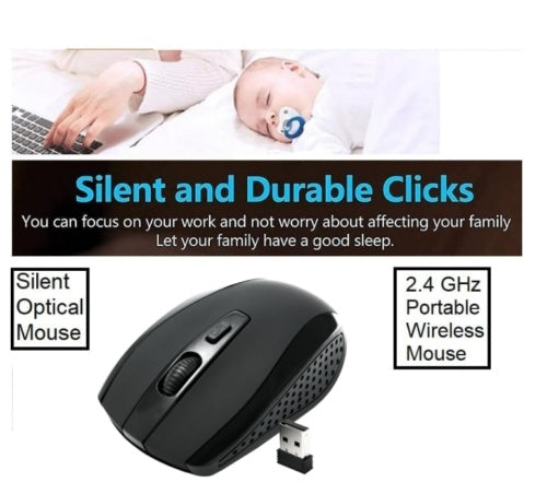 2.4GHz BLACK WIRELESS USB MOUSE SCROLL  CORDLESS OPTICAL FOR PC LAPTOP UK