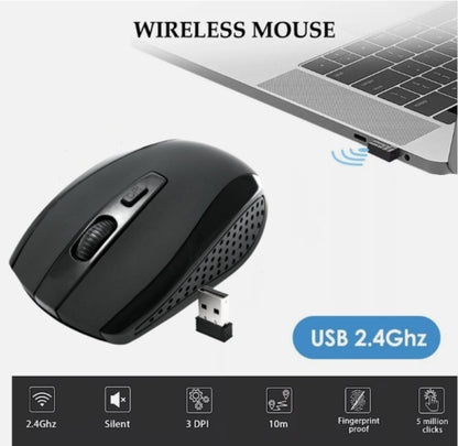 2.4GHz BLACK WIRELESS USB MOUSE SCROLL  CORDLESS OPTICAL FOR PC LAPTOP UK