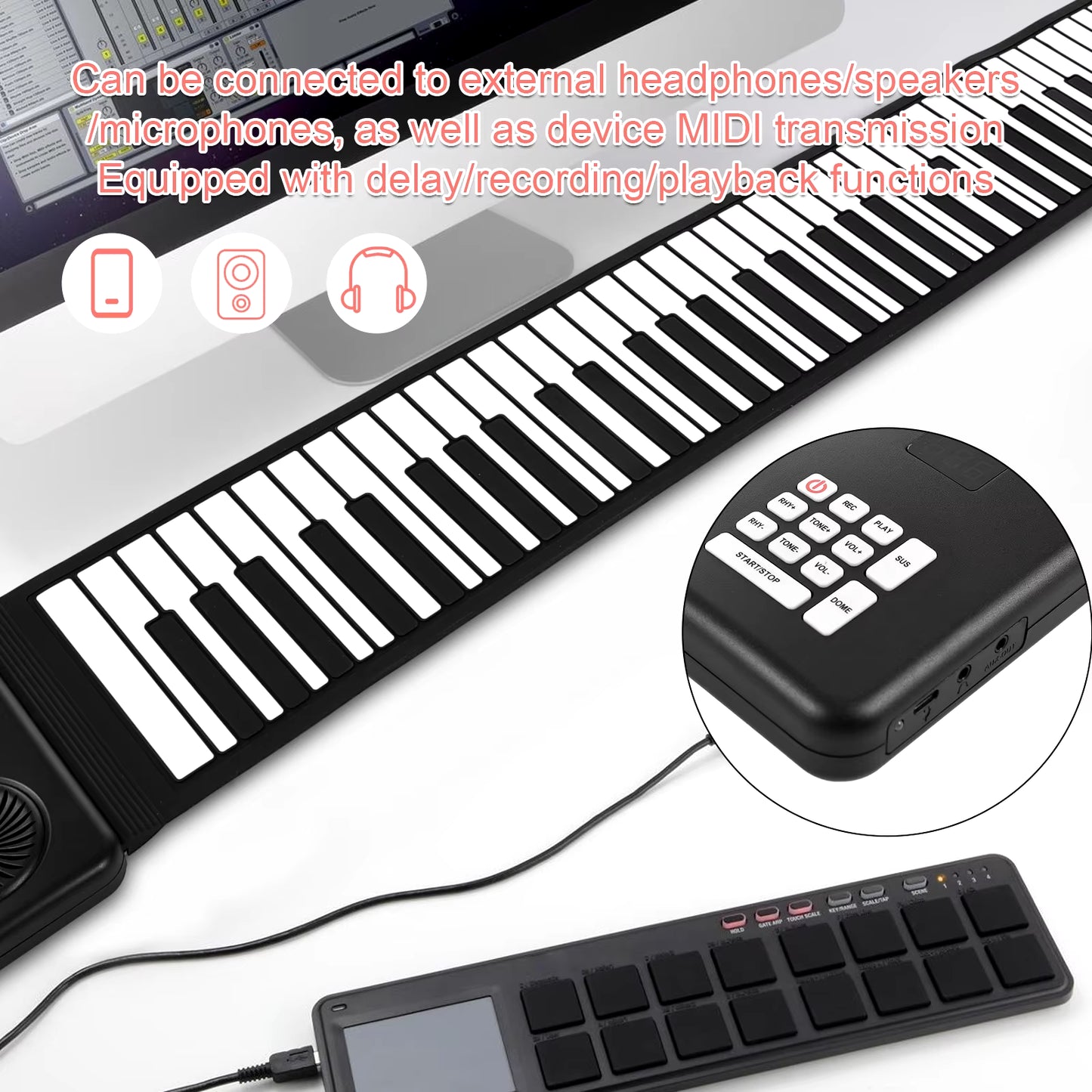 88Key Portable Piano Handroll Electronic Piano Environmental Silicone Foldable Piano Home Practice Professional Electronic Piano