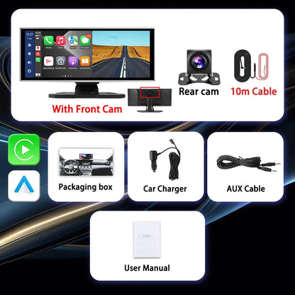 Universal 11.26" 4K Front Cam Car DVR Wireless Carplay Android Auto Video Recorder QLED Screen WIFI AUX FM Dual Lens GPS