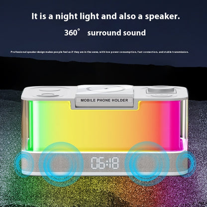 Desktop Bluetooth Speaker Clock Ambience Light Magnetic Wireless Charger