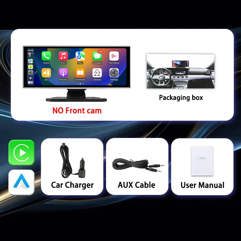 Universal 11.26" 4K Front Cam Car DVR Wireless Carplay Android Auto Video Recorder QLED Screen WIFI AUX FM Dual Lens GPS